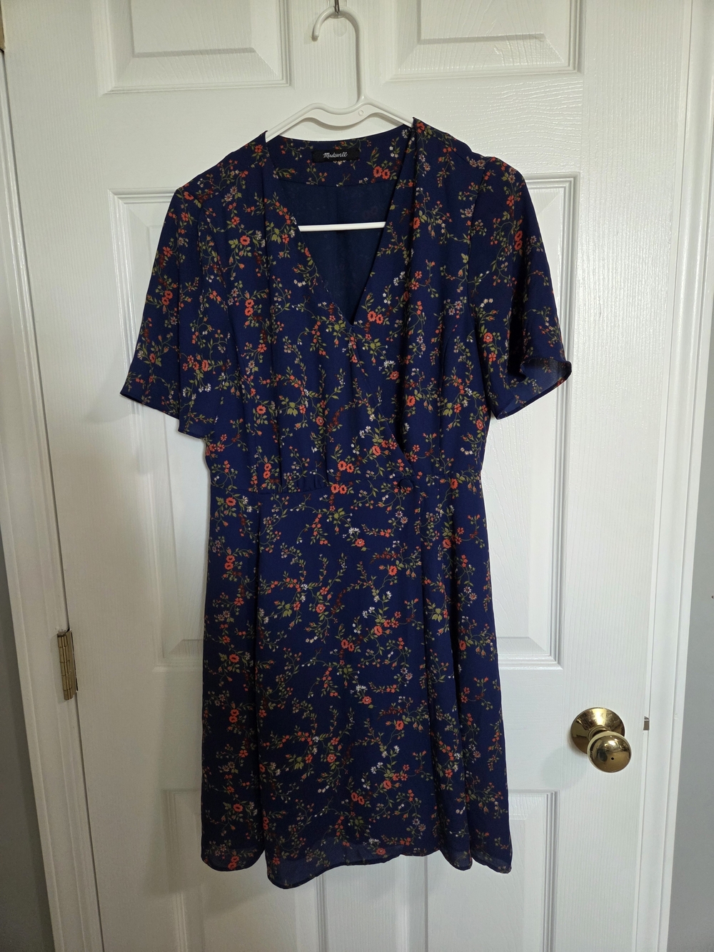 Madewell Navy Floral Wrap-Style Midi Dress